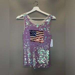 Y2K Iridescent Lavender Sequin Tank with Flag Motif